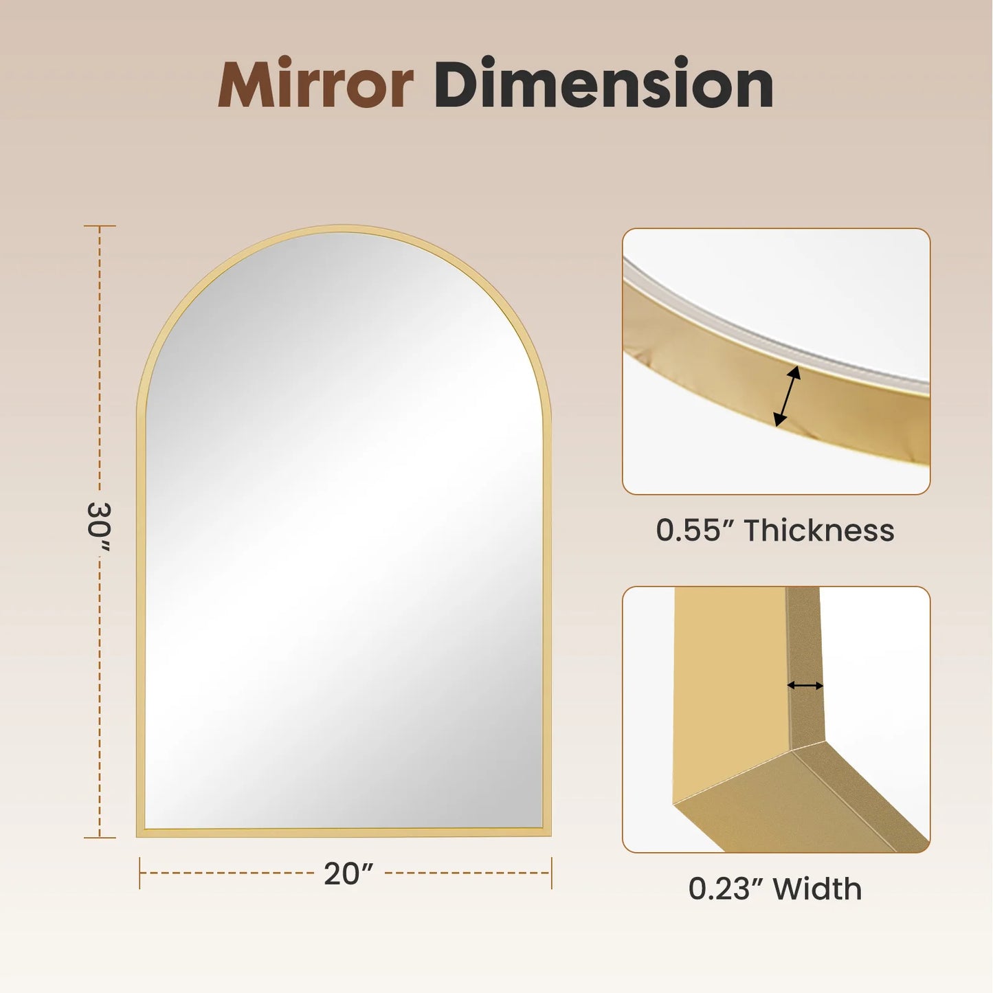 JHK Arched Metal Framed Bathroom Mirror