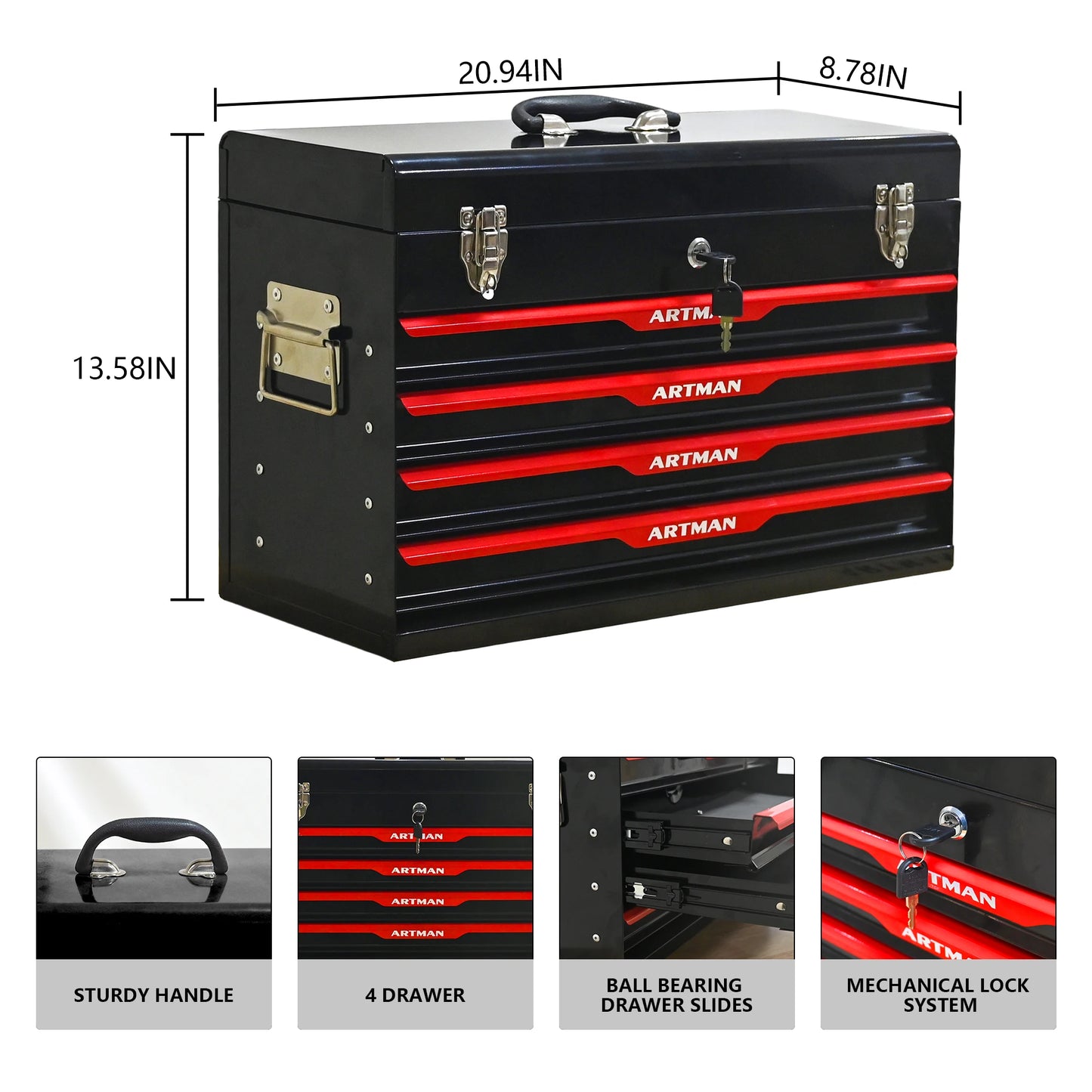 ARTMAN Portable Metal Tool Box With Drawers And Locking Lid