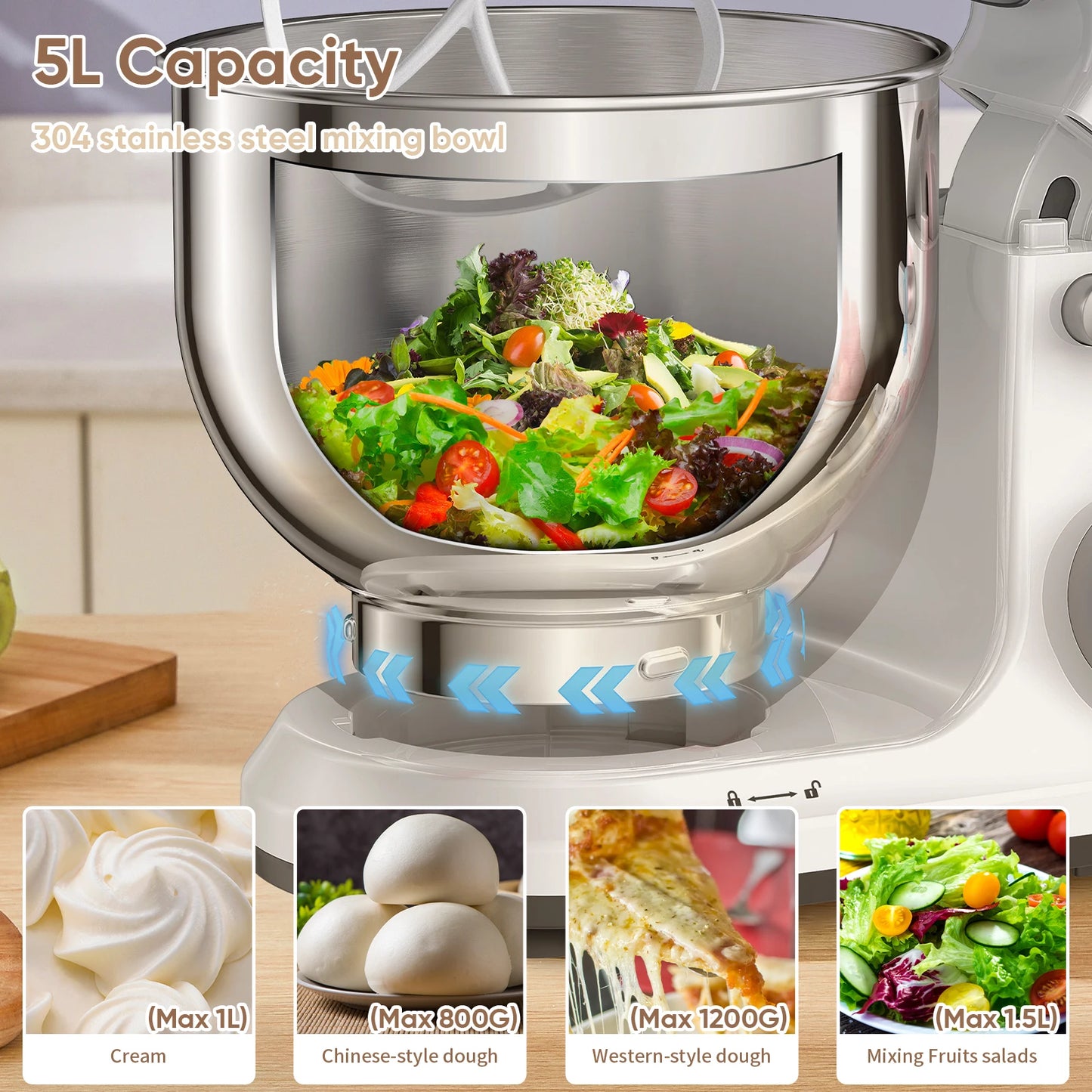 Biolomix Stand Mixer 1200W 11 Speed DC Motor With Dough Hook