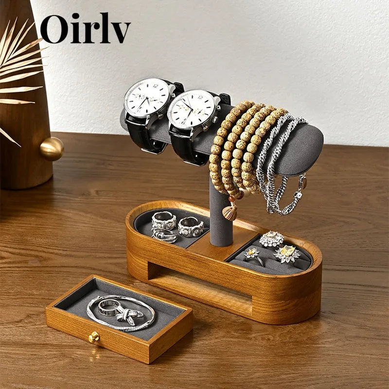 Oirlv Wooden Jewelry Organizer and Watch Display Stand