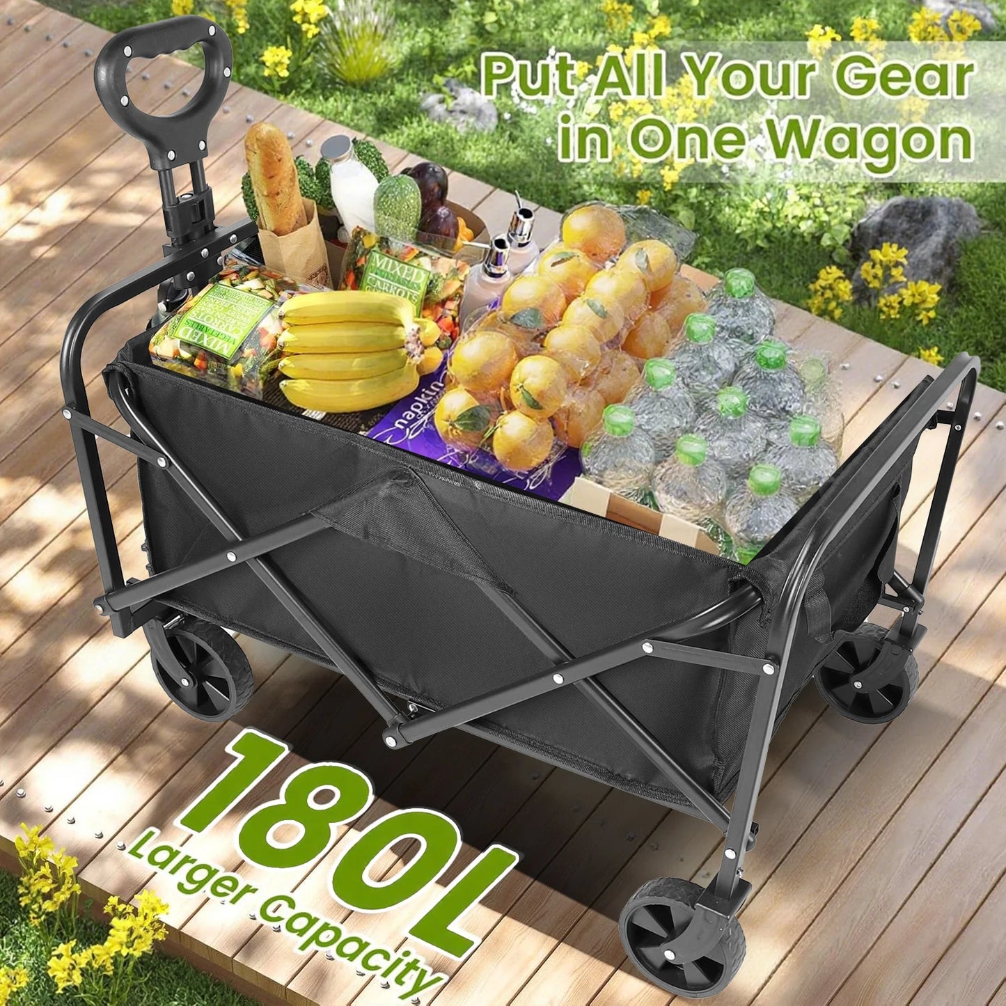 Heavy Duty Folding Wagon Cart All Terrain Wheels With Drink Holders