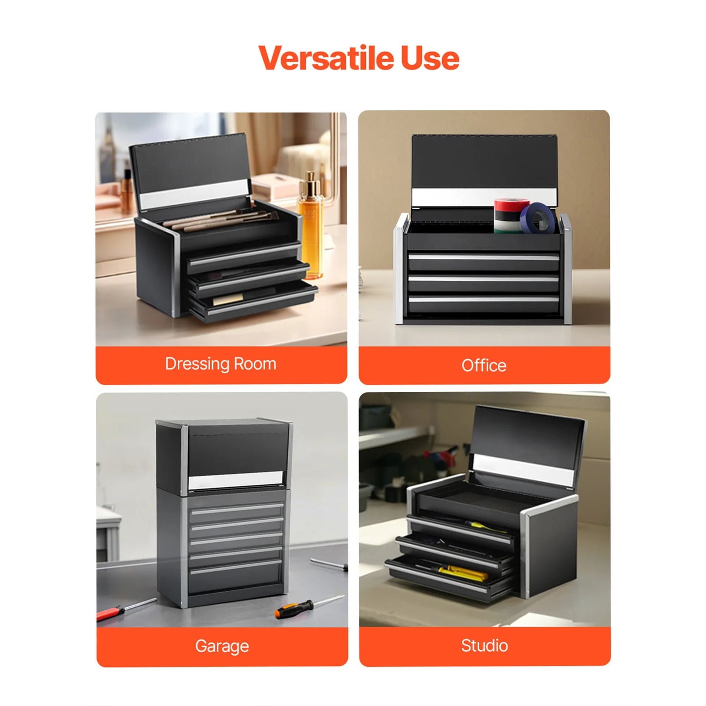 SucceBuy 3 Drawer Metal Tool Box with Ball Bearing