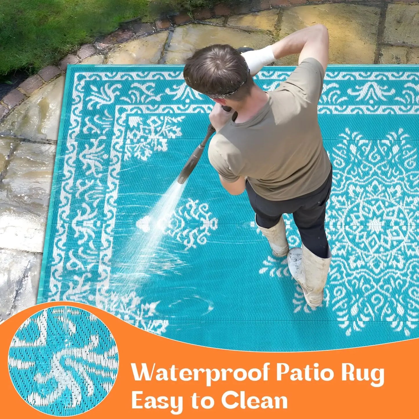 Waterproof Reversible Outdoor Rug UV Resistant Portable Mat Patio