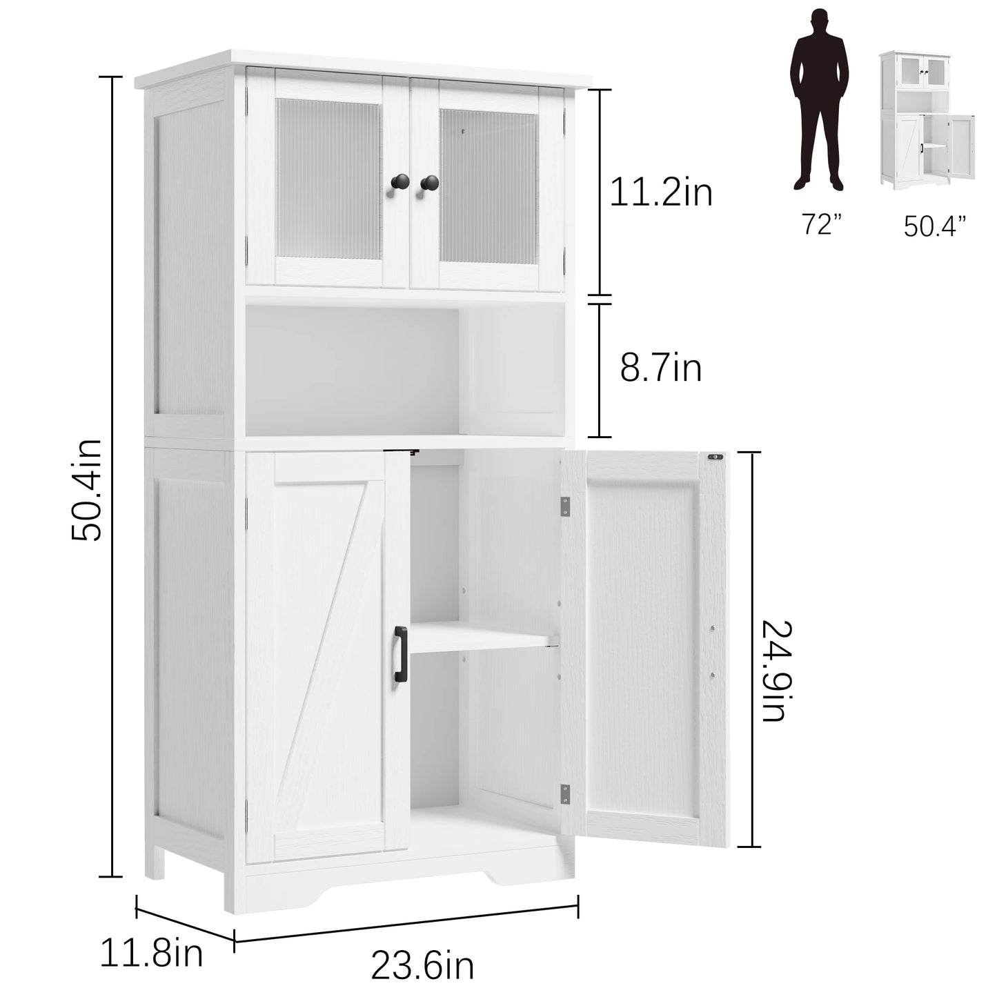 HobbyLane Free Standing Pantry Cabinet With Glass Doors