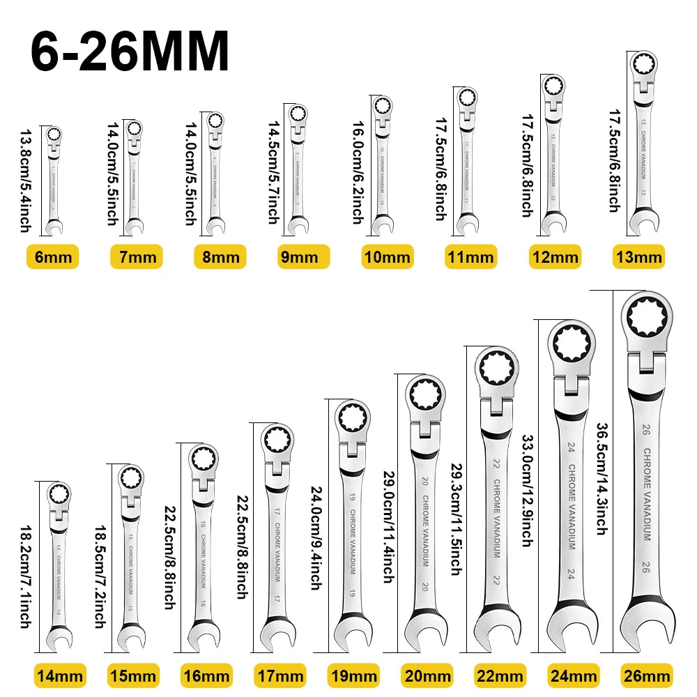 WOZOBUY Flex Head Ratchet Wrench Set With Cr V Steel