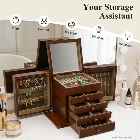 Five Layer Jewelry Box With Built In Mirror For Earrings
