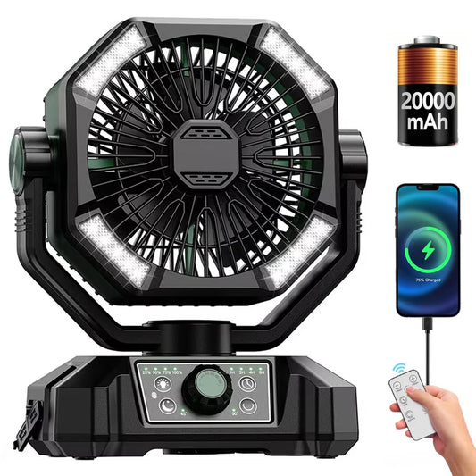 SKYTOO Camping Fan Dual Motor 20000mAh Clip Fan With Digital Display Lantern