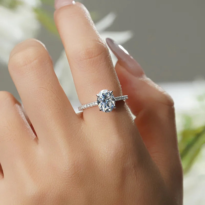 Sterling Silver Moissanite Oval Ring for Engagement