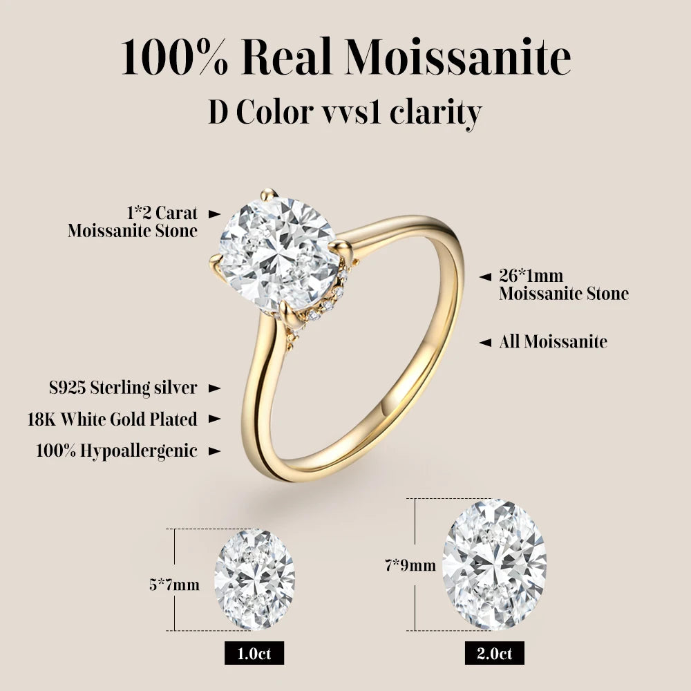 ATTAGEMS Moissanite Ring In Sterling Silver For Women