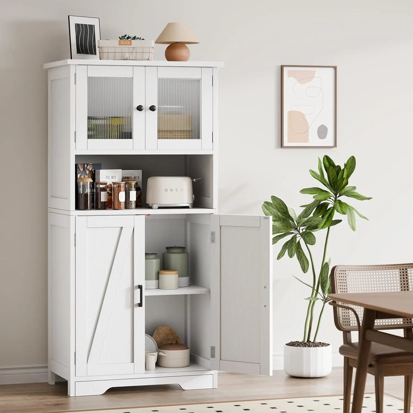 HobbyLane Free Standing Pantry Cabinet With Glass Doors