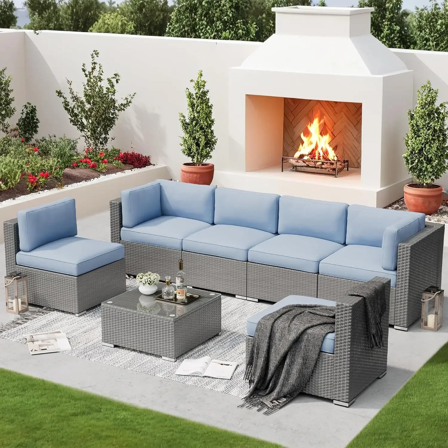 Outdoor Patio Furniture Set With Conversation Sofa And Coffee Table