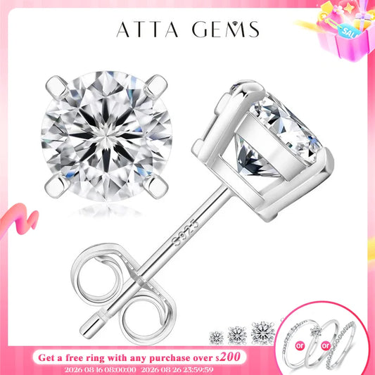 Attagems VVS1 Moissanite Four Claw Sterling Silver Stud Earrings