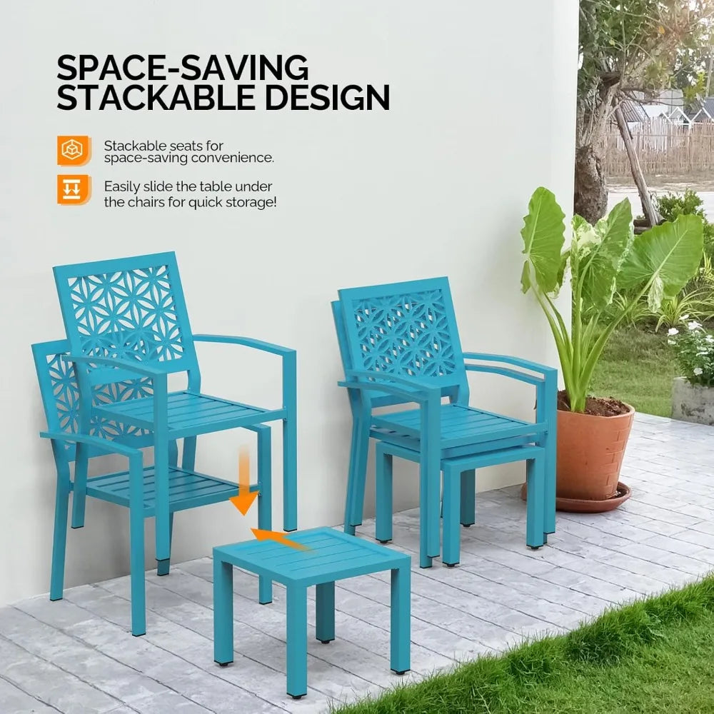 3 Piece Outdoor Bistro Set Stackable Metal Table And Chairs