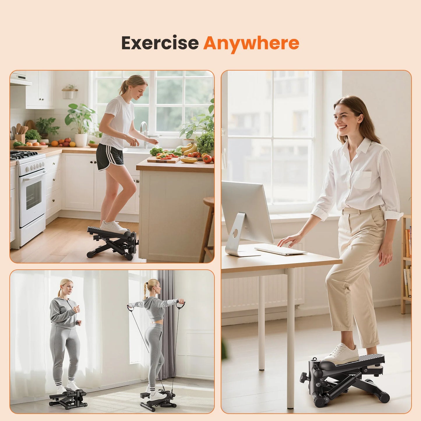 Mini Stepper With Resistance Bands Hydraulic Home Cardio Machine