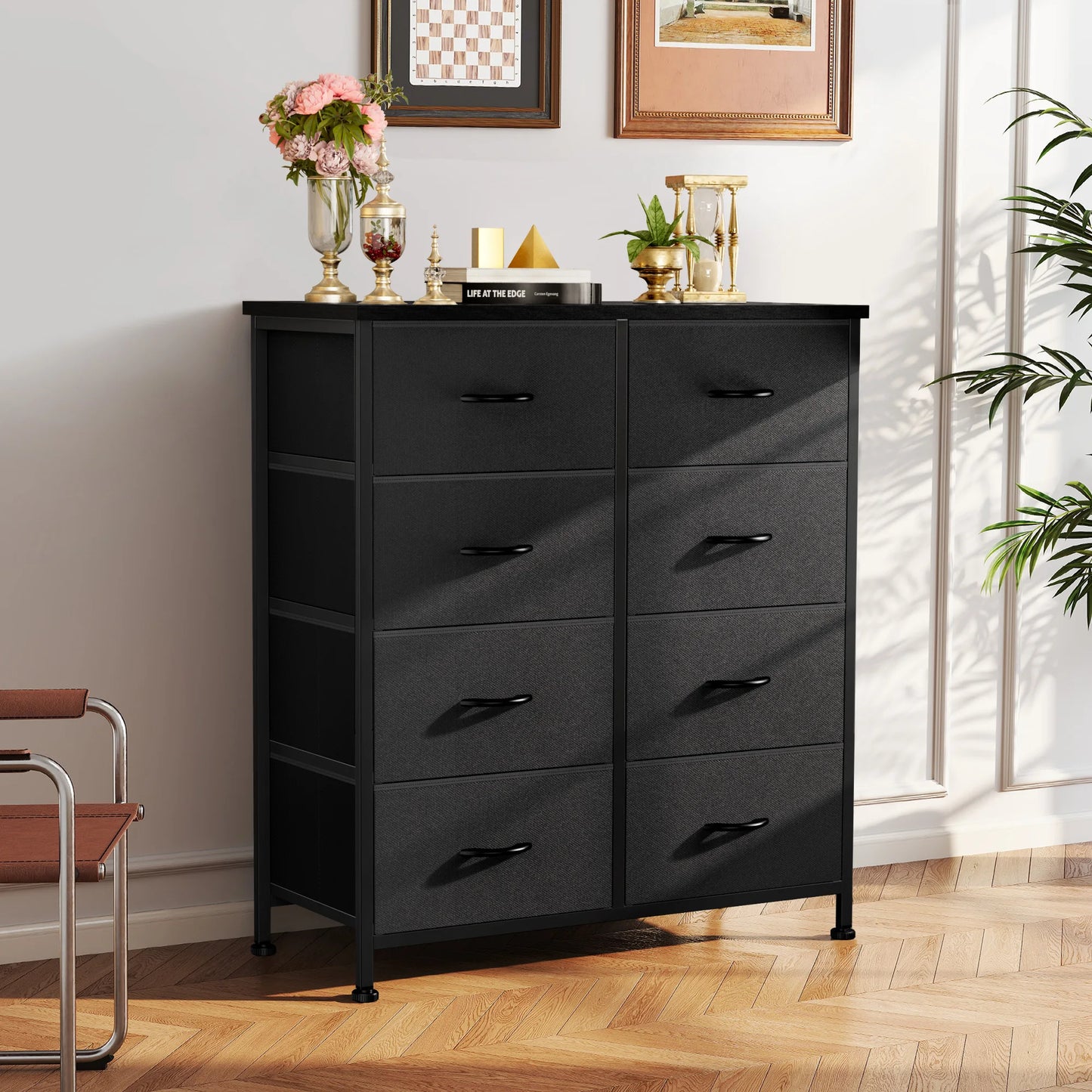 JHK Dresser Wardrobe With 8 Fabric Drawers Metal Frame