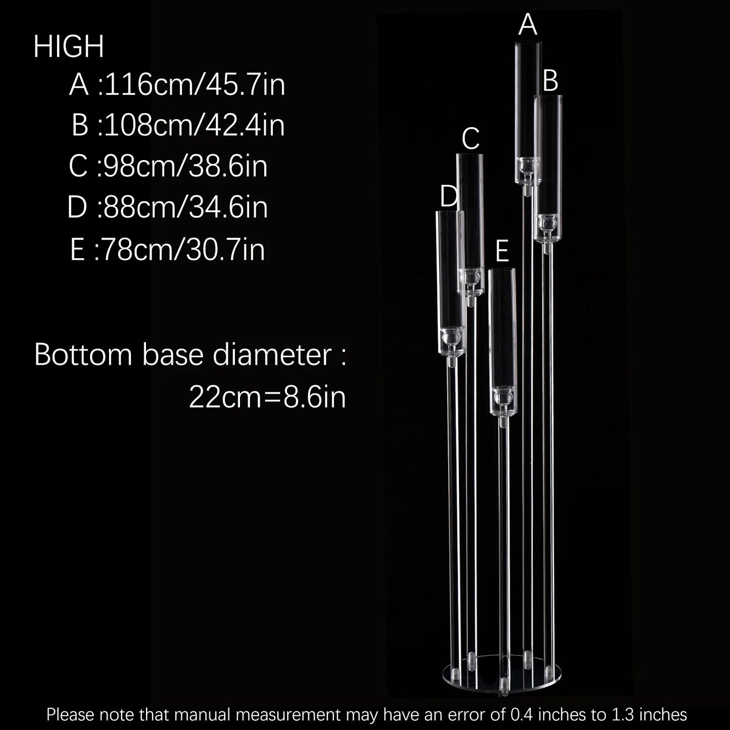 Vincigant 10Pcs Acrylic 5 Arm Floor Candelabra Holder