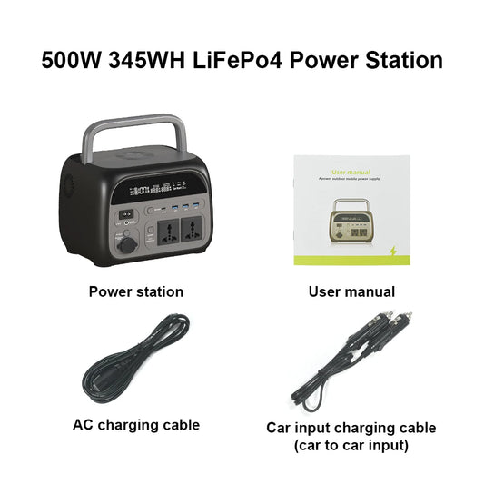 CTOLITY 500W Camping Power Station 345.6Wh LiFePo4 Portable Solar Generator