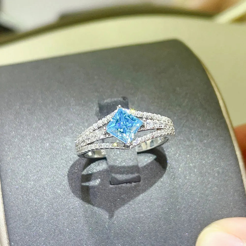 Princess Square Moissanite Engagement Ring Gold Plated Wedding Jewelry