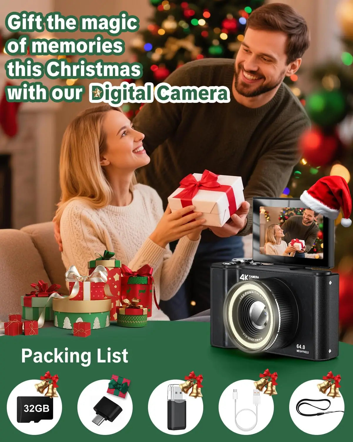W&O 4K Digital Camera For Vlogging With Compact Flip Screen