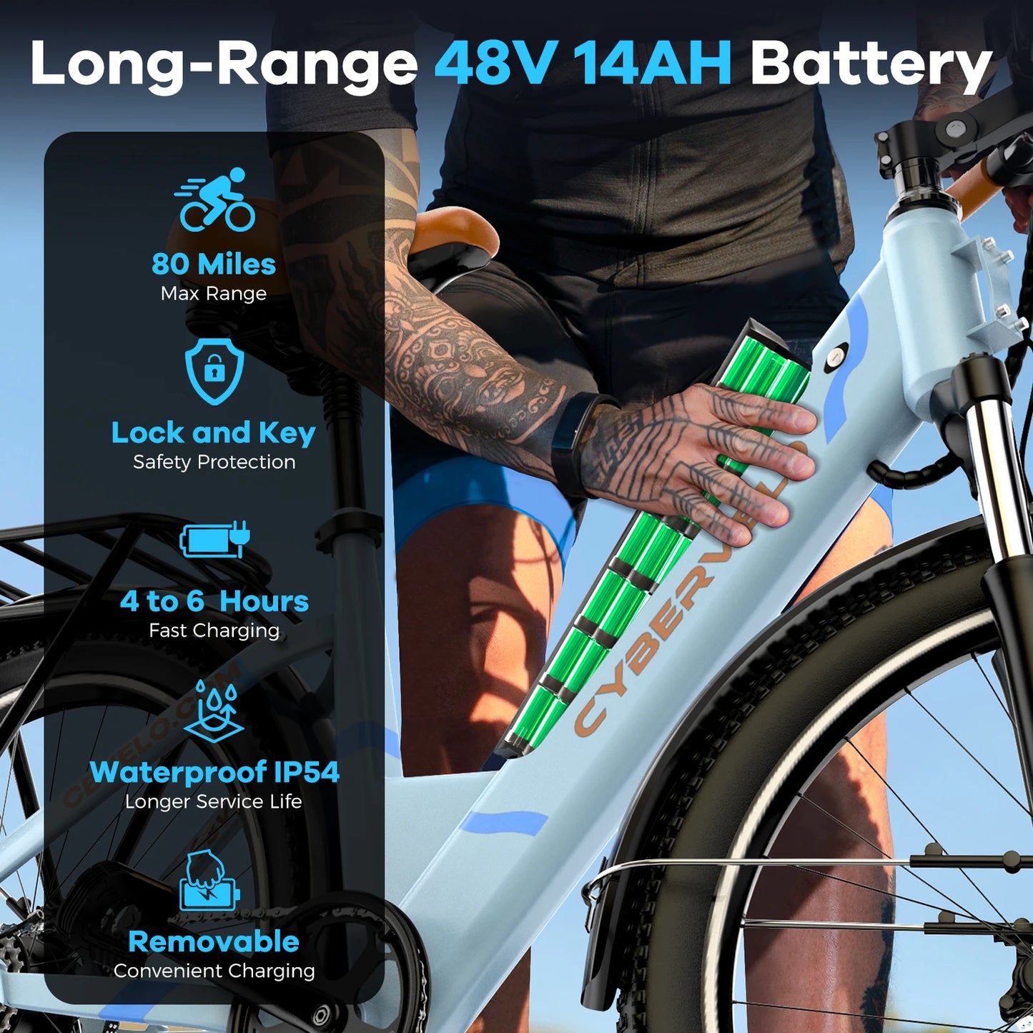 CYBERVELO EK2 Urban Commute Ebike 48V 1000W Peak Motor