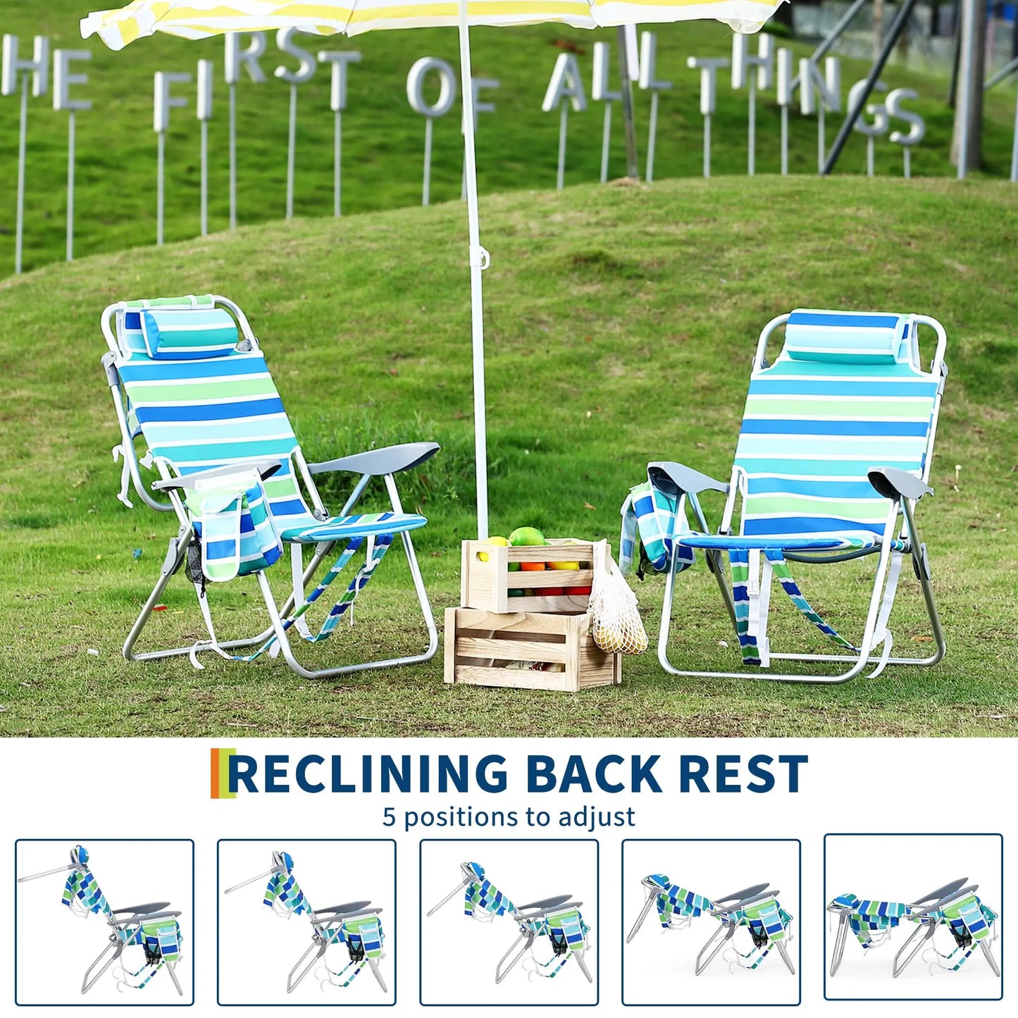HiMISS Backpack Beach Chair 2 Pack Foldable Camping Lounger With Cooler