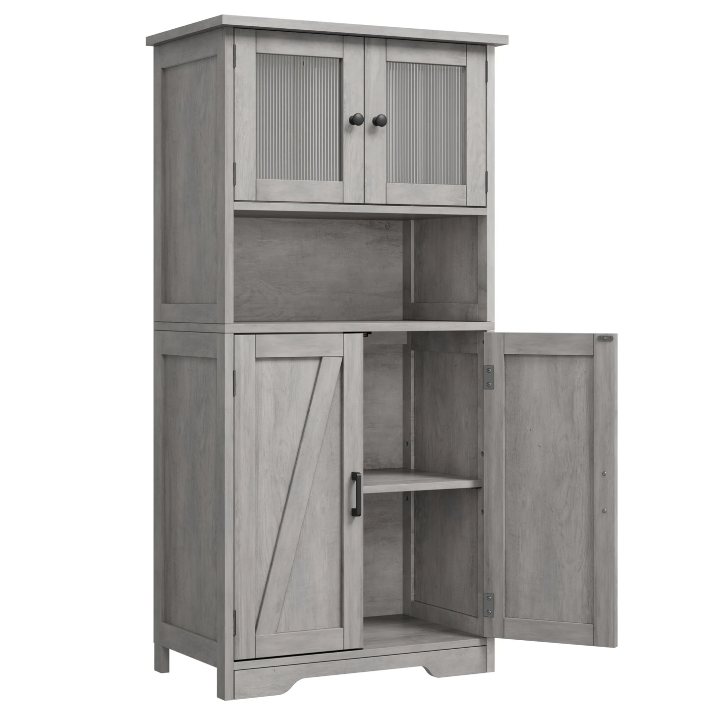 HobbyLane Free Standing Pantry Cabinet With Glass Doors