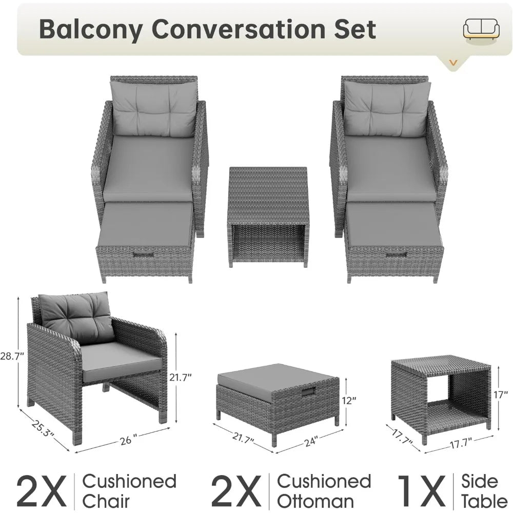 Outdoor Balcony Five-Piece PE Wicker Patio Conversation Set