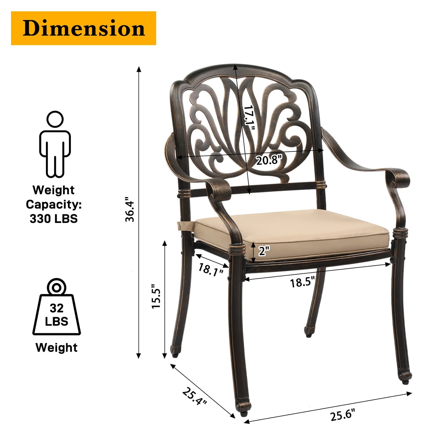 Cast Aluminum Patio Dining Chairs With Cushions Stackable