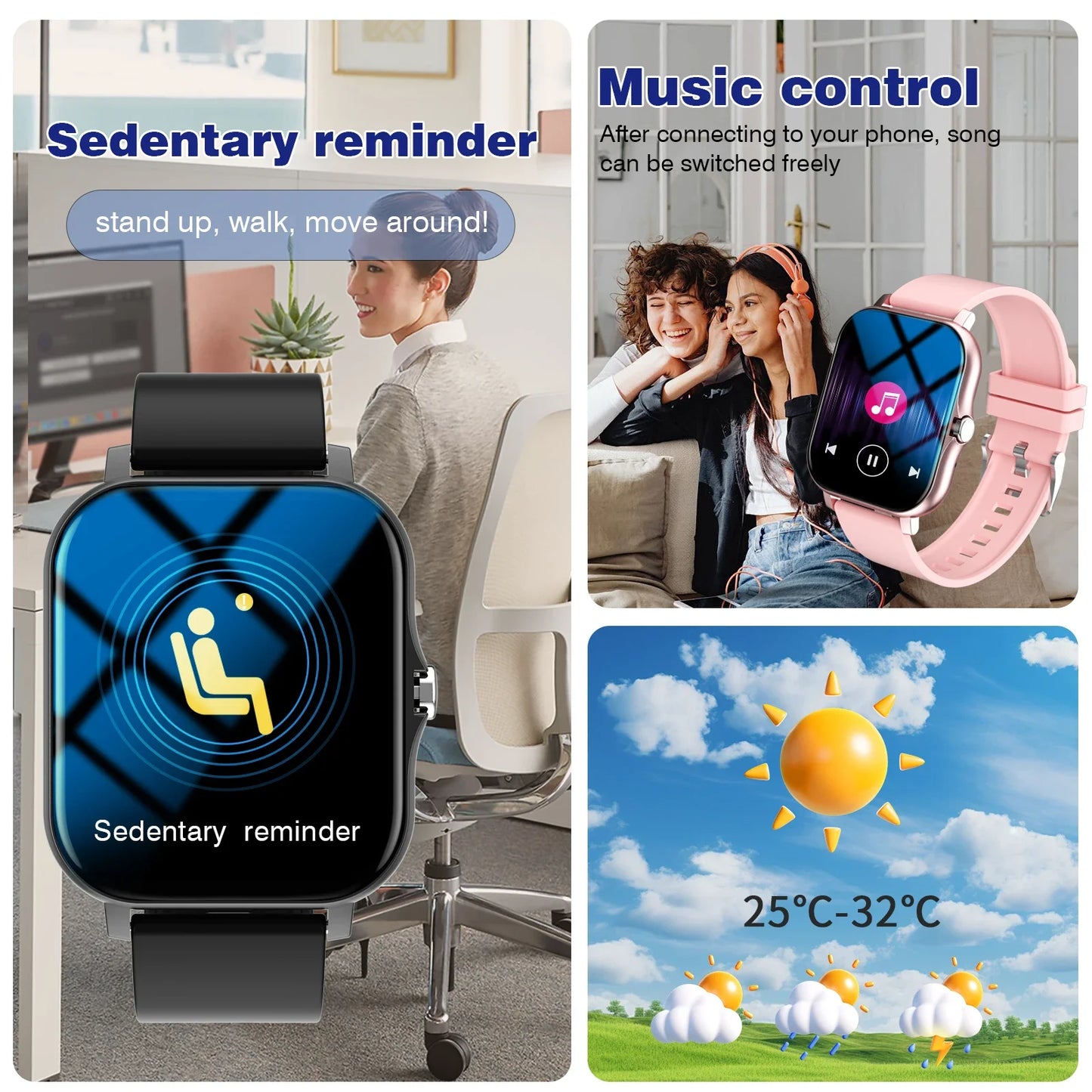 Odelettevcy Smartwatch With Calls Reminders Music Playback Multi Sport