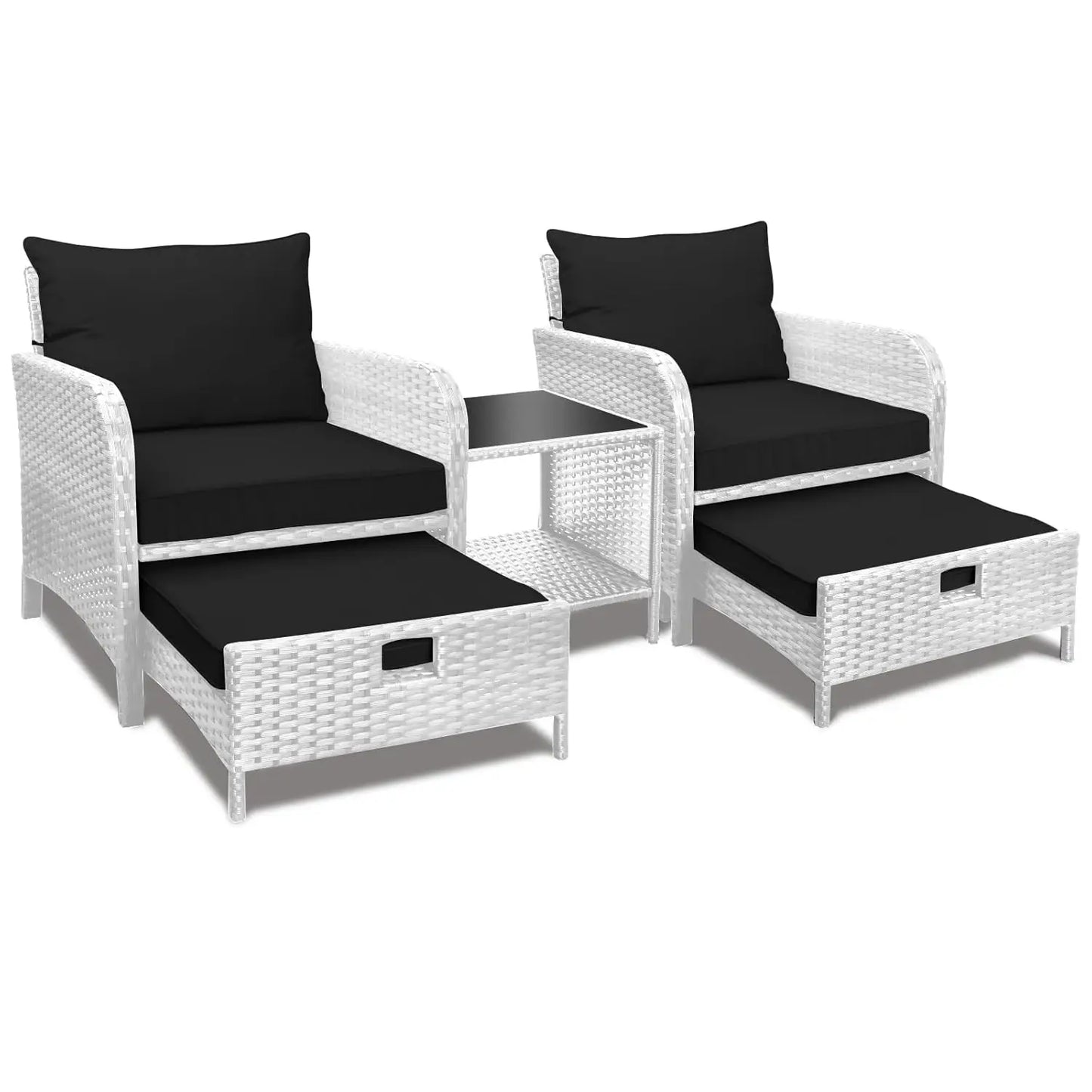 Balcony 5 Piece Patio Conversation Set With Cushioned Rattan Wicker