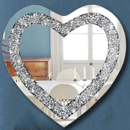 Crystal Crush Diamond Heart Shaped Mirror Frameless Wall Decor