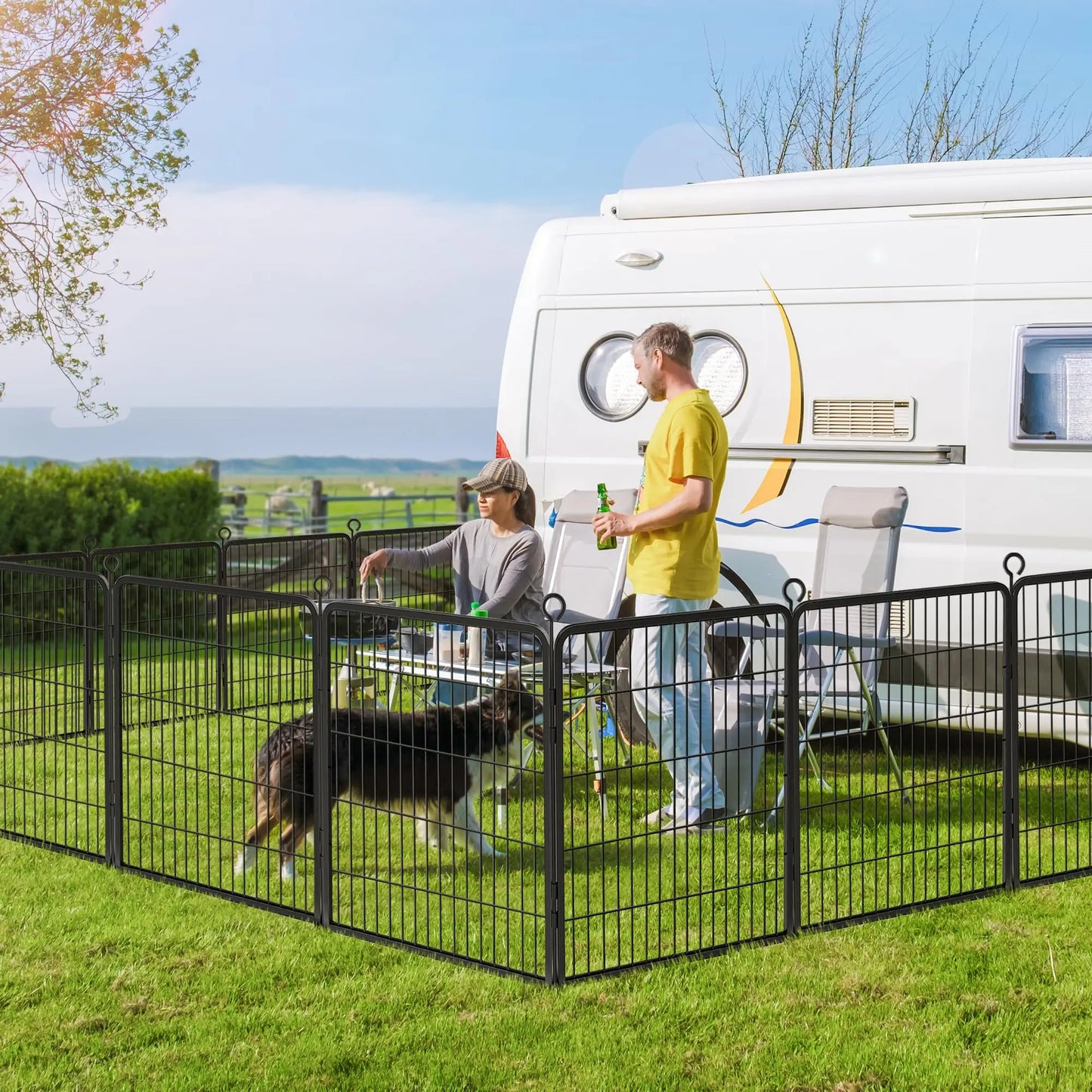 Studyset Portable Metal Dog Fence Indoor Outdoor Pet Pen