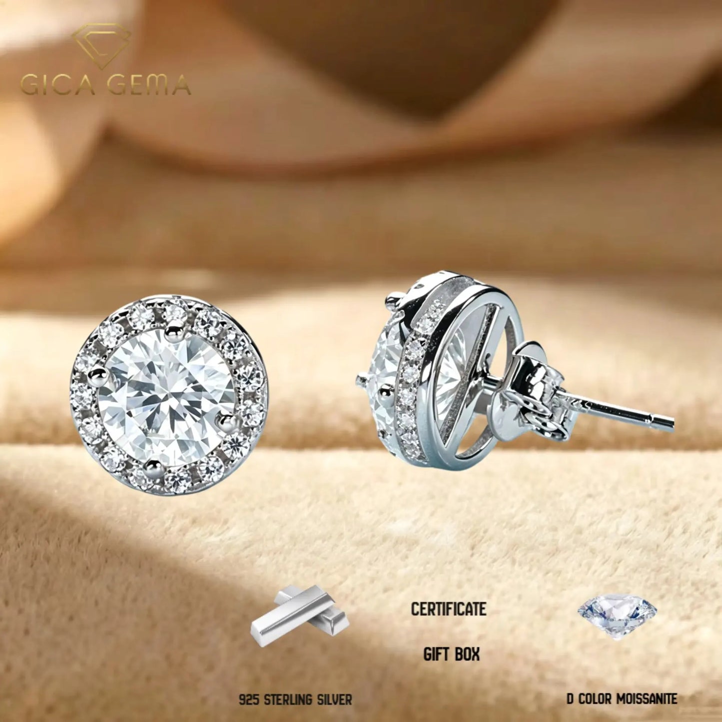 Multi Color Moissanite Stud Earrings Sterling Silver Jewelry For Women