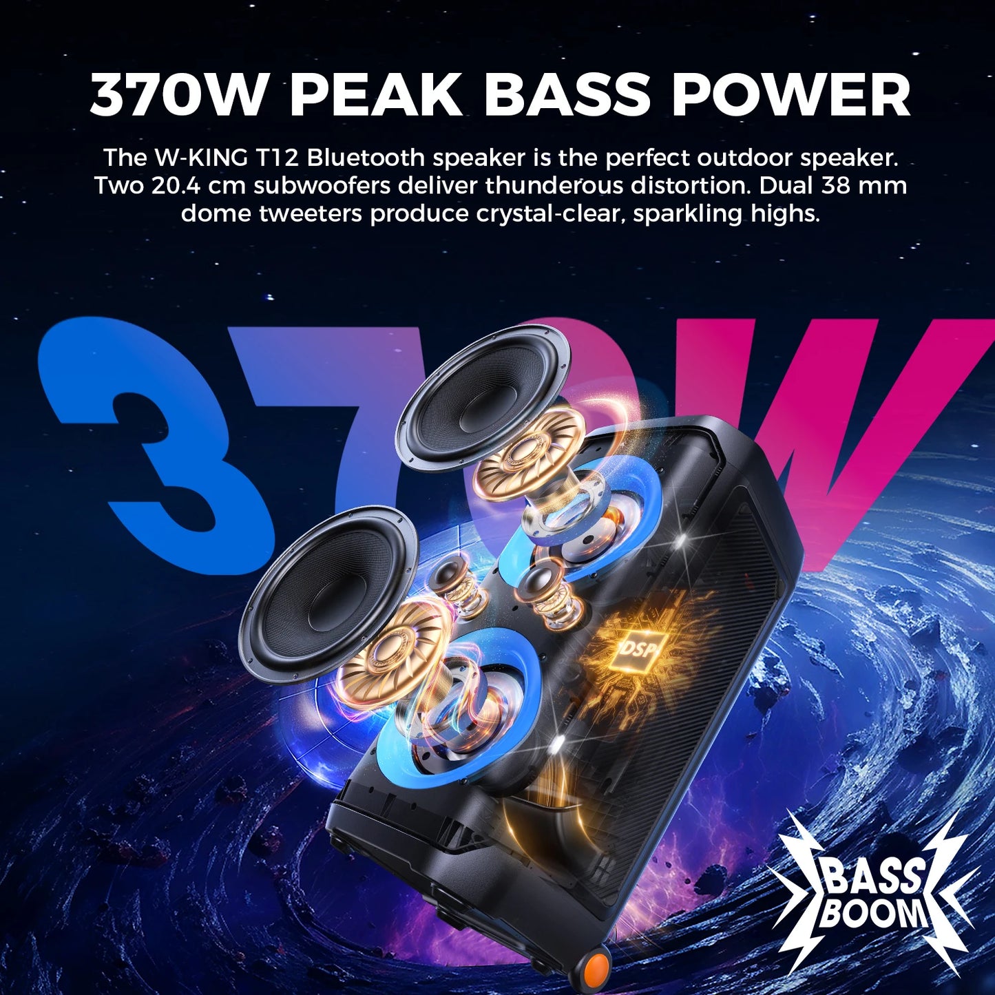 W-King T12 Portable Bluetooth Speaker Pro Sound and Light Show