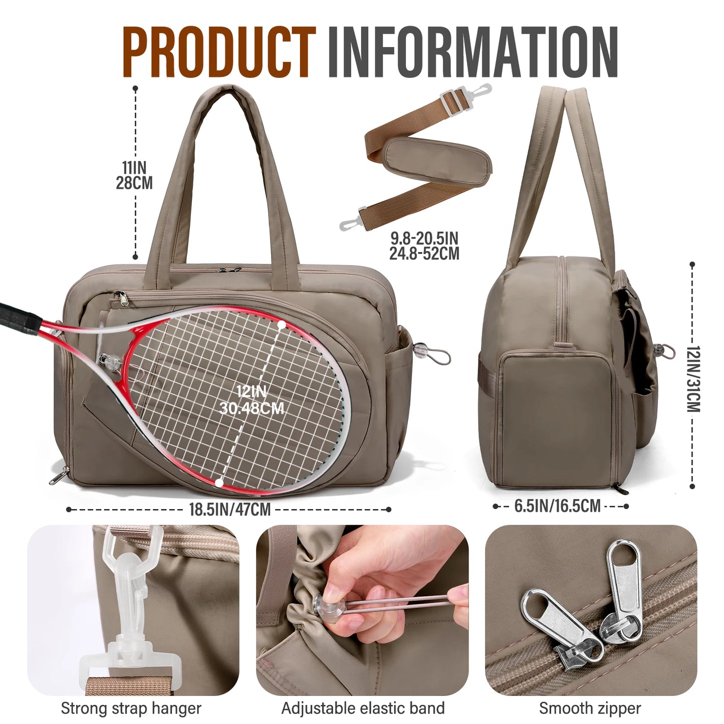Tennis Gym Bag Backpack Holds 2 Rackets With Shoe Compartment