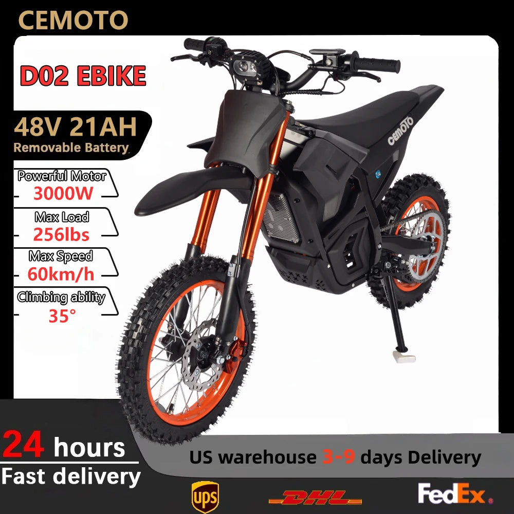 D02 Electric Bicycle 3000W Peak Motor Off Road Bike