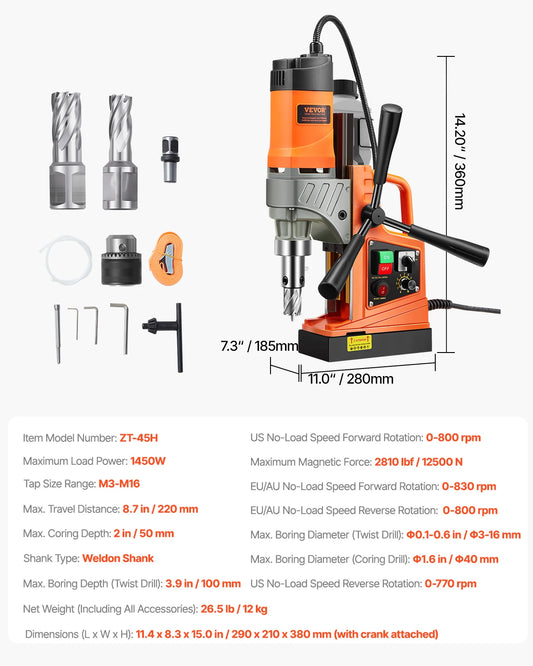 SucceBuy Magnetic Drill 1450W Portable Variable Speed Drilling Machine
