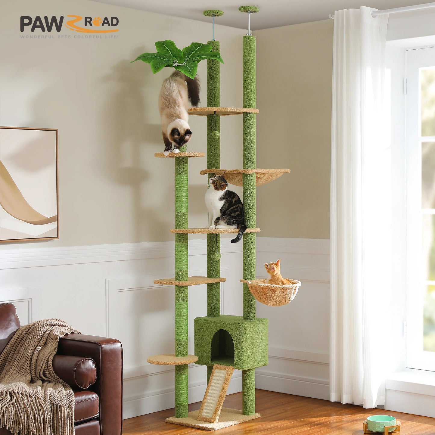 PAWZ Road Floor-To-Ceiling Cat Tree With Sisal Scratching Posts