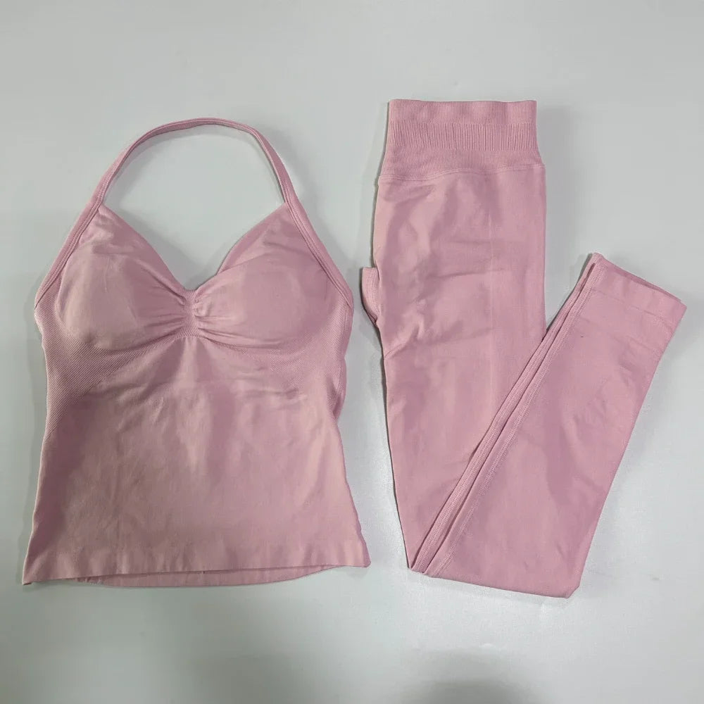 Seamless Gym Set For Women With Tank Top And High Waist Leggings