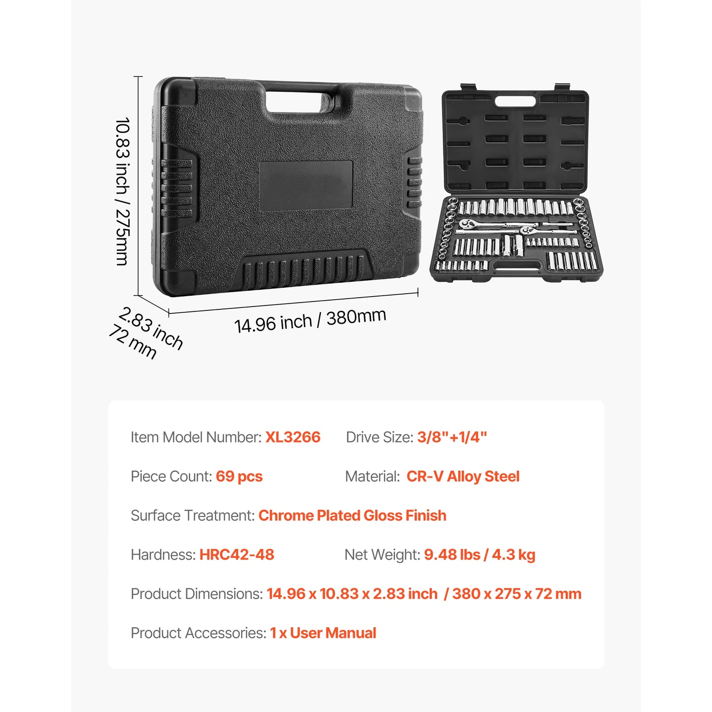SucceBuy 86 Piece Socket Set With Ratchet Wrench For Mechanic