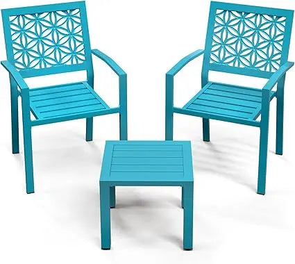 3 Piece Outdoor Bistro Set Stackable Metal Table And Chairs