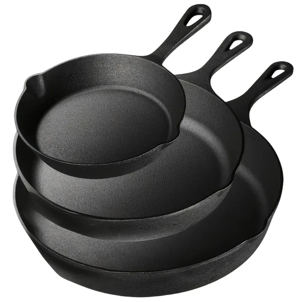 AEDG Three Piece Cast Iron Skillet Set Preseasoned for Oven