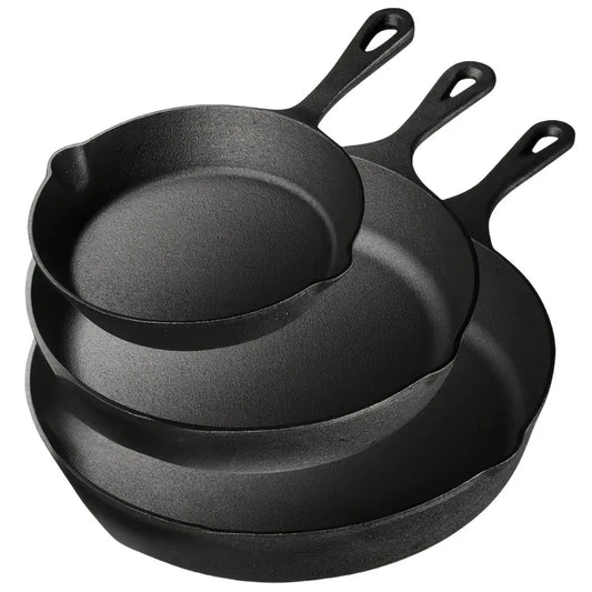 AEDG Three Piece Cast Iron Skillet Set Preseasoned for Oven