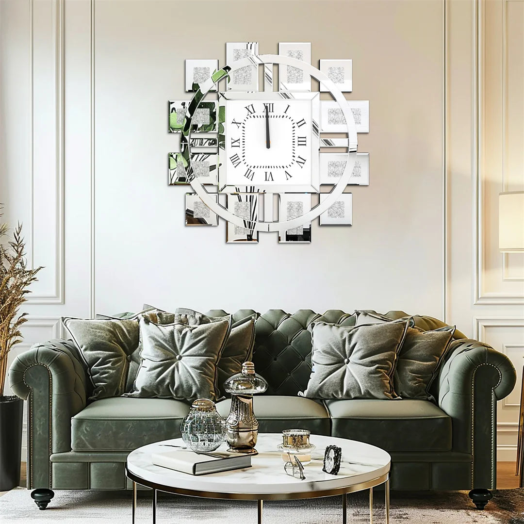 Decorative Wall Clock With Crystal Crushed Diamond Inlay, Battery Operated