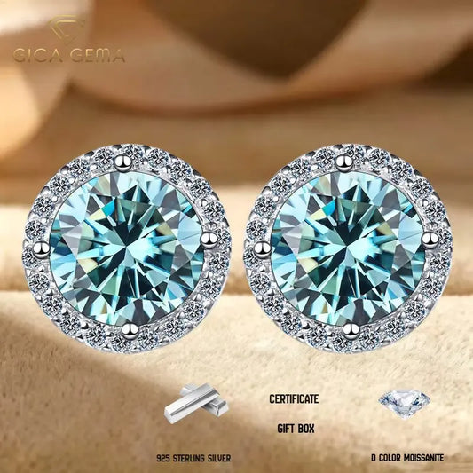 Multi Color Moissanite Stud Earrings Sterling Silver Jewelry For Women