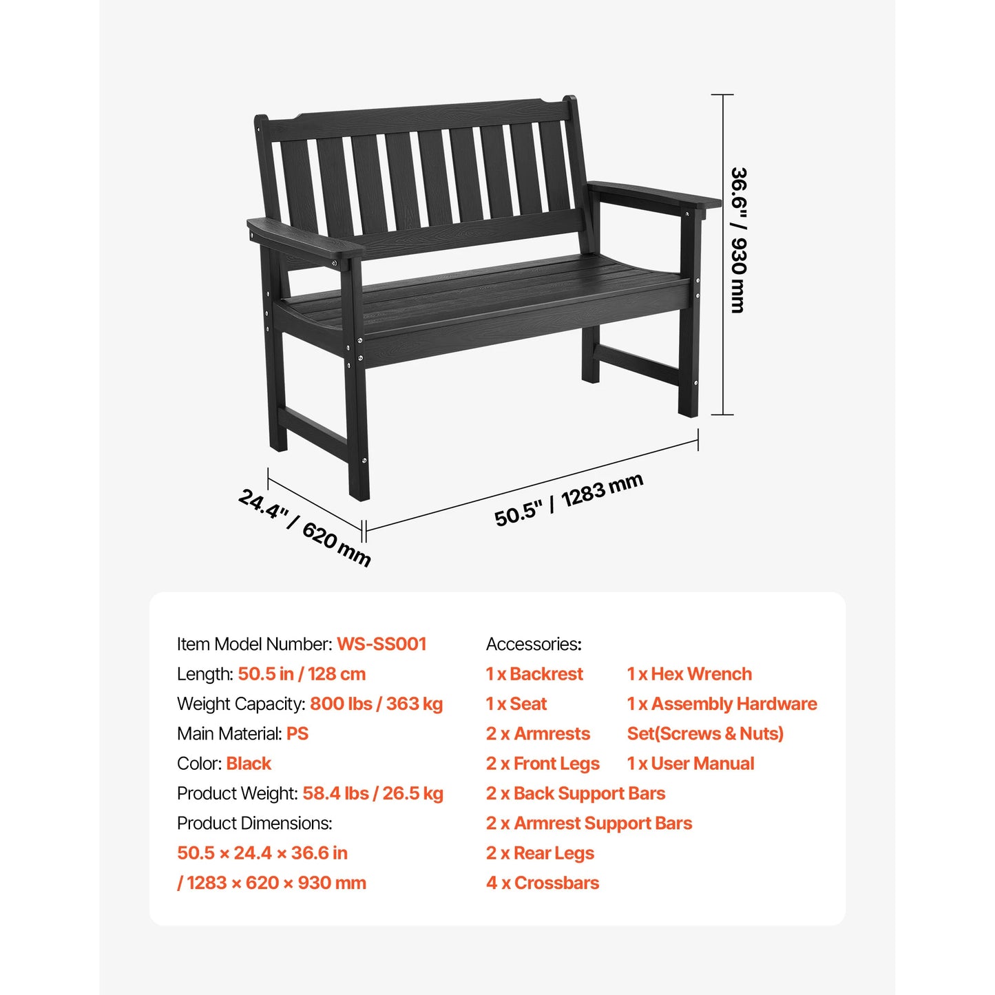 SucceBuy Outdoor Wood Metal Garden Bench With 480 Lb Capacity