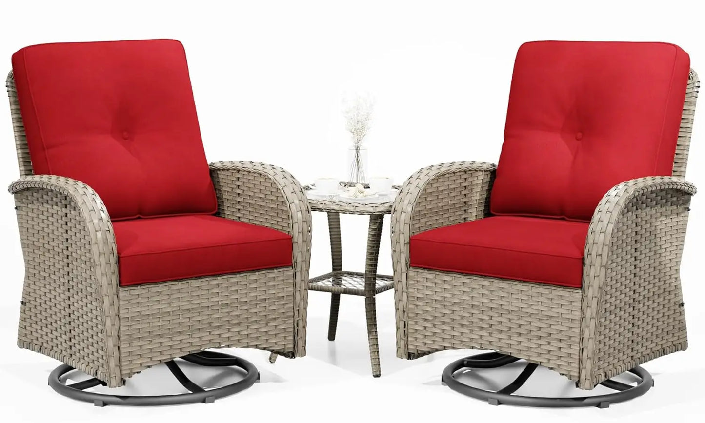Outdoor Swivel Rocker Chairs 3 Piece Wicker Patio Set