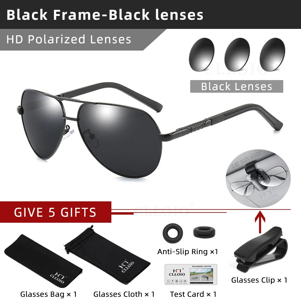 CLLOIO Men Aluminum Polarized Sunglasses Driving Glasses