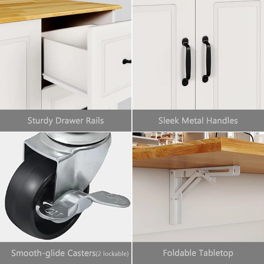 Kitchen Island On Wheels With Storage And Towel Rack