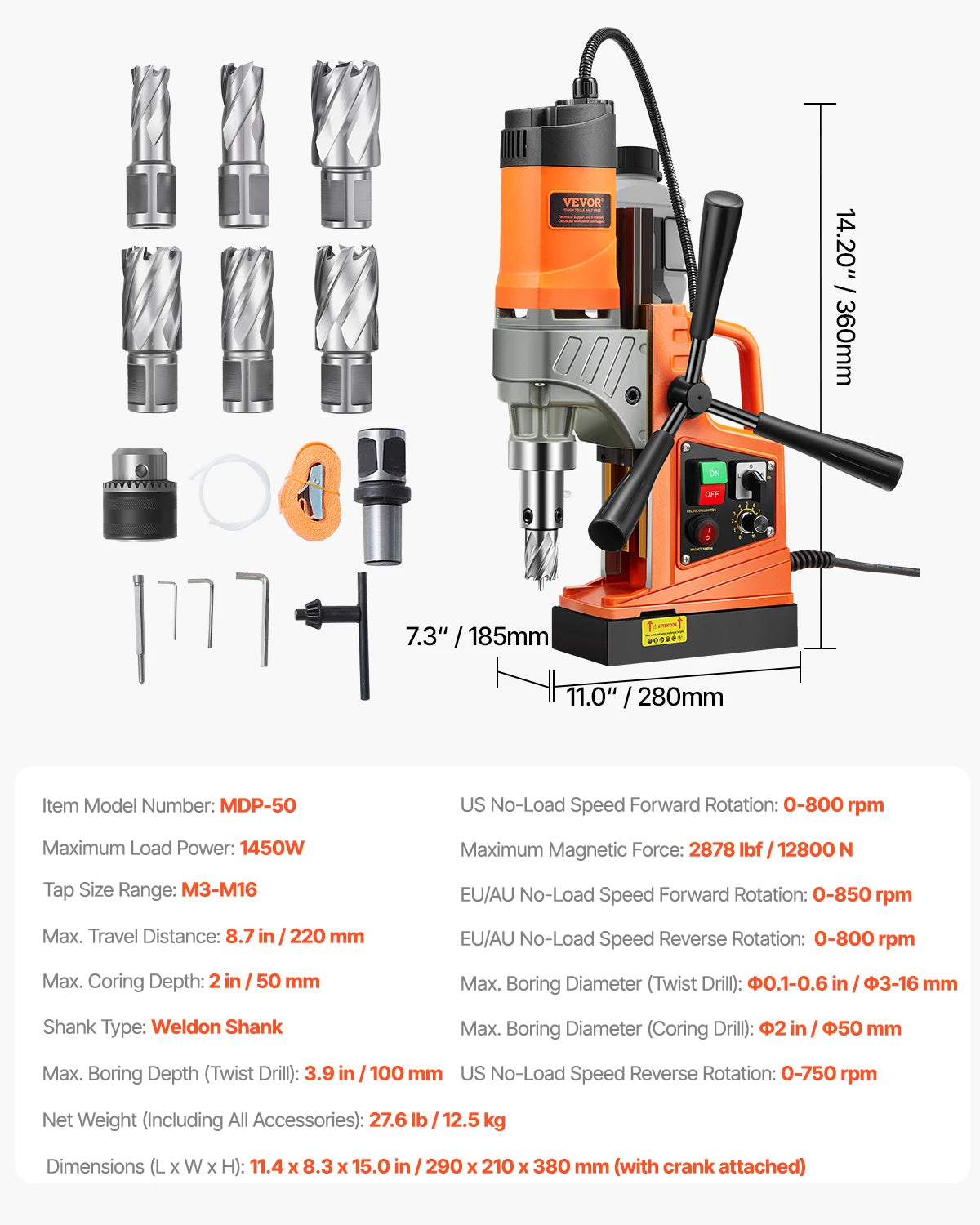 SucceBuy Magnetic Drill 1450W Portable Variable Speed Drilling Machine